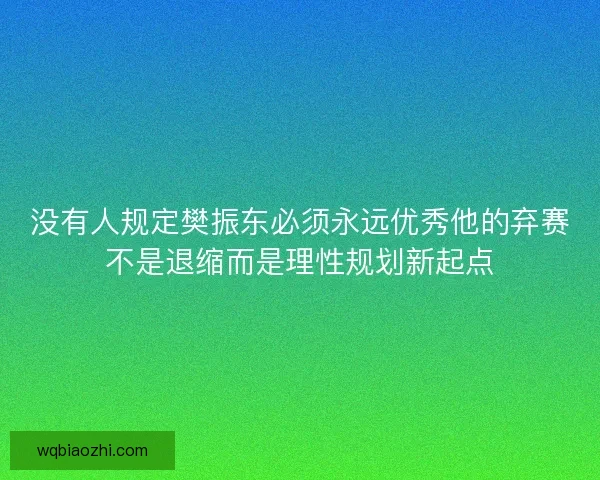 没有人规定樊振东必须永远优秀他的弃赛不是退缩而是理性规划新起点