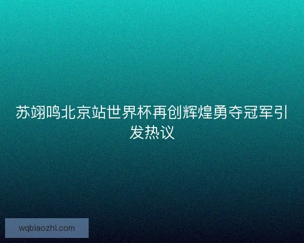 苏翊鸣北京站世界杯再创辉煌勇夺冠军引发热议